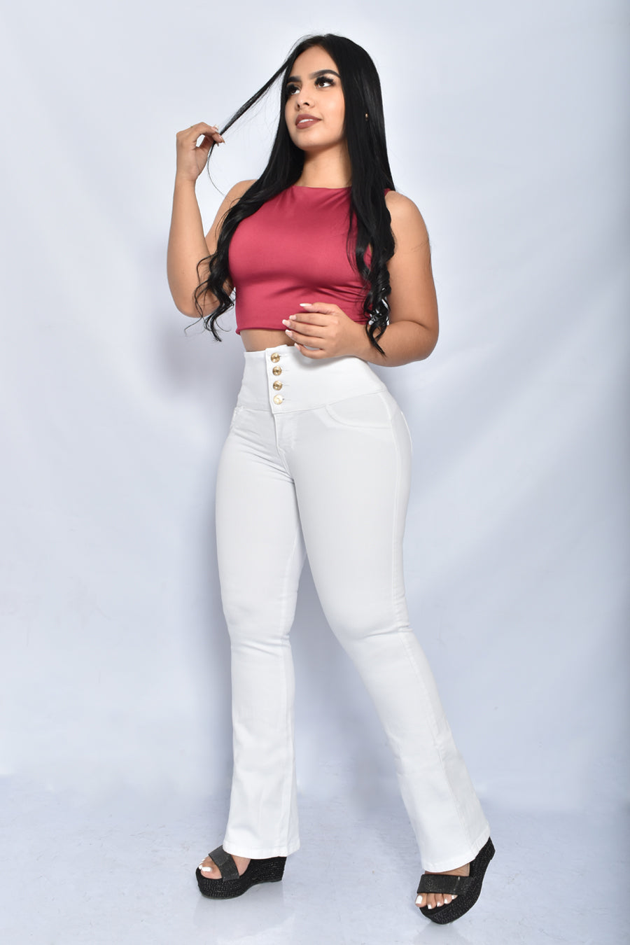 JEANS FAJA BLANCO INTERNA BOOTCUT BOLSILLOS